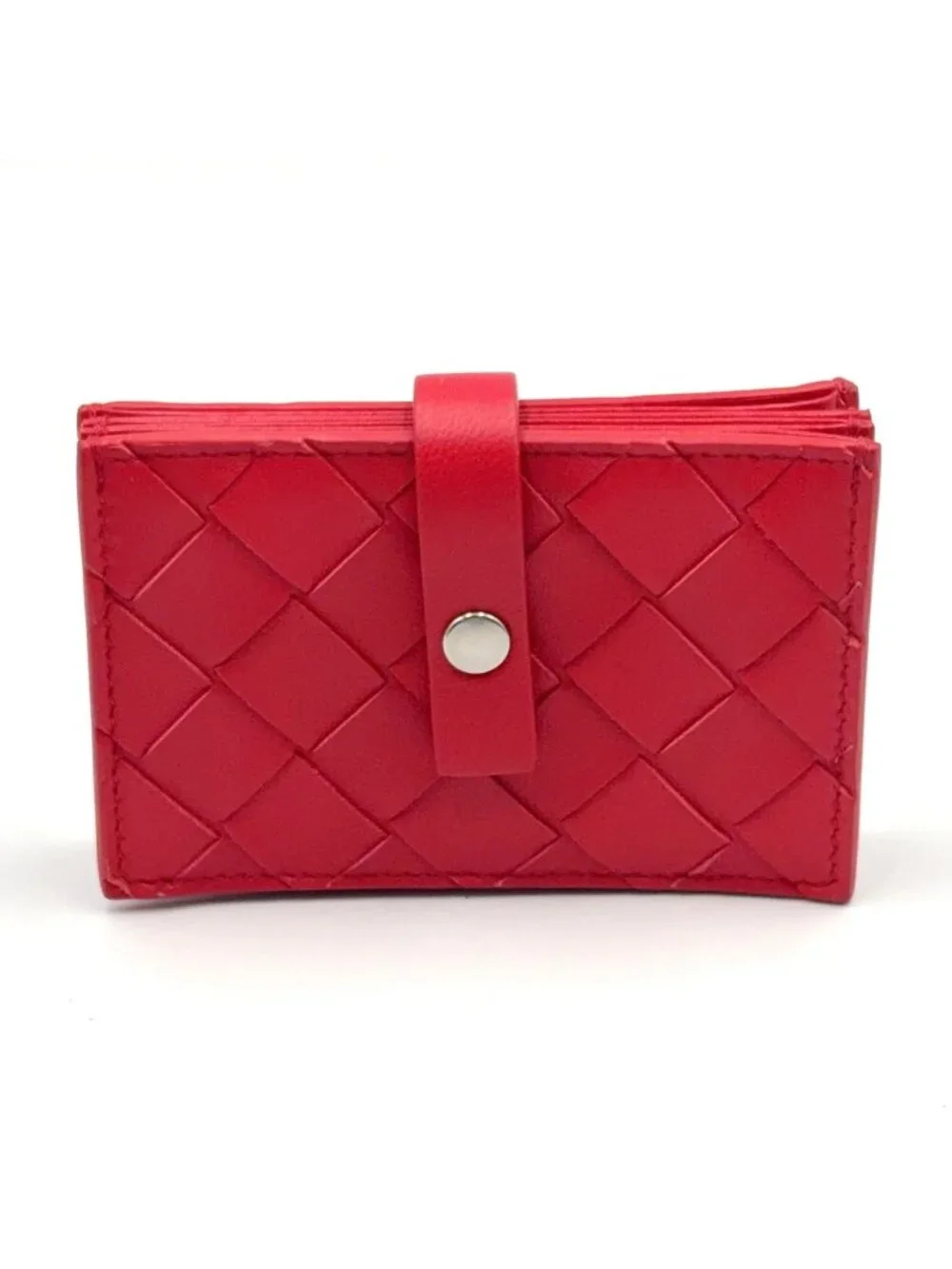 Bottega Veneta Intrecciato Leather Red Card Case Silver